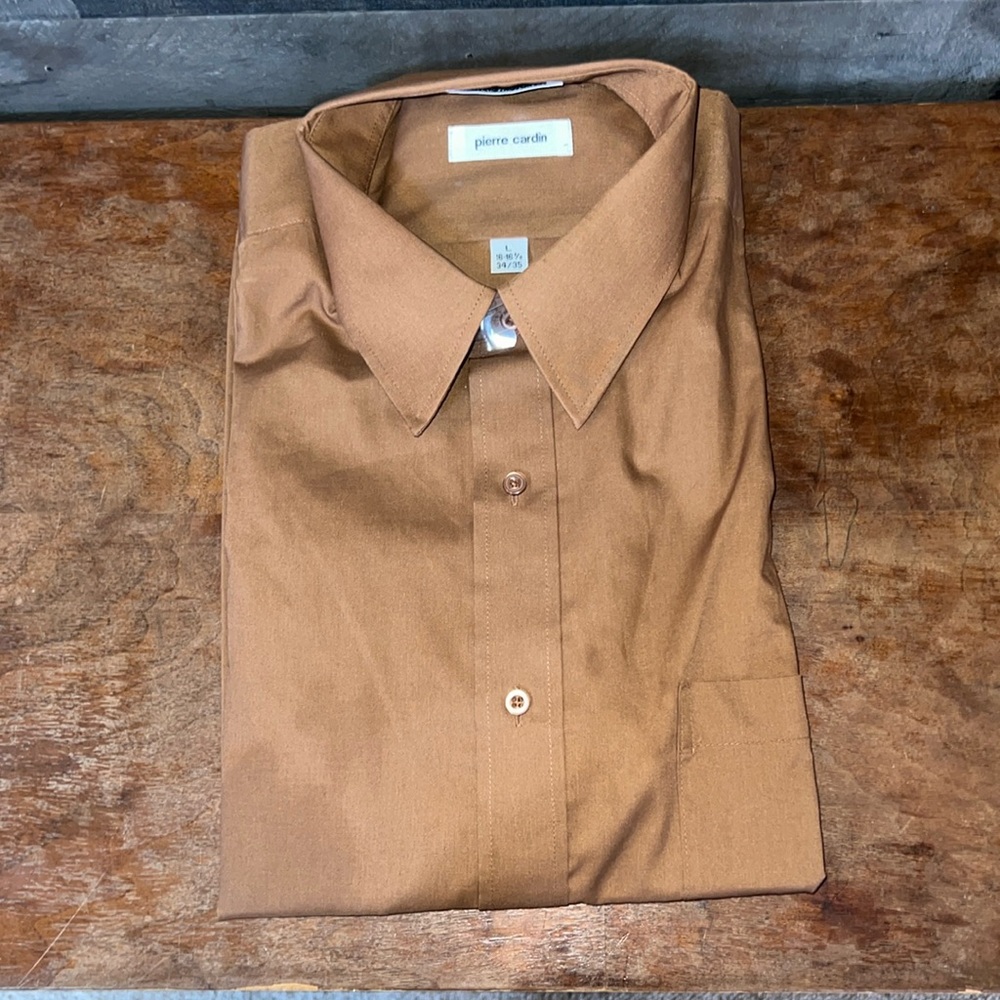 New Brown Pierre Cardin Long Sleeve Button Down Dress Shirt